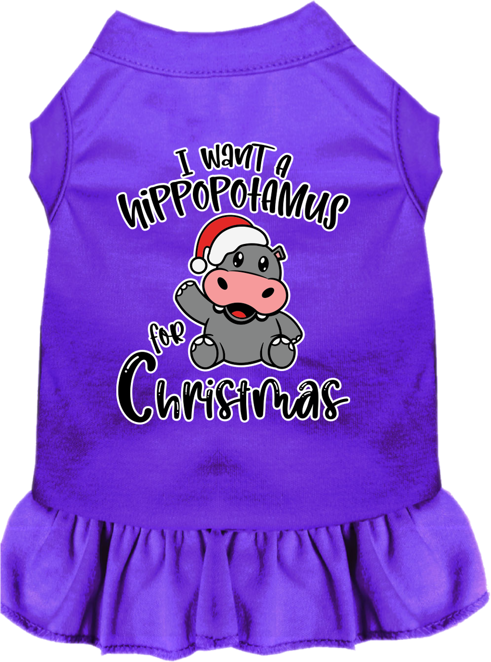 Hippo for Christmas Screen Print Dog Dress Purple Size XS